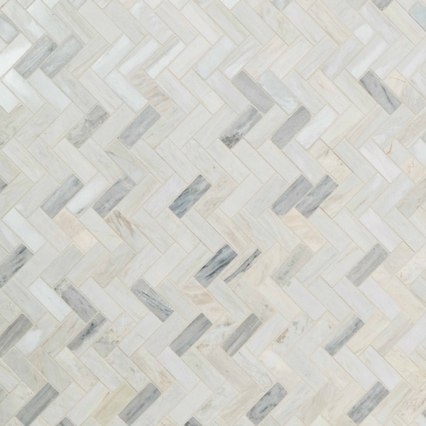 Angora Herringbone SAMPLE Polished Marble Mesh-Mounted Mosaic Tile